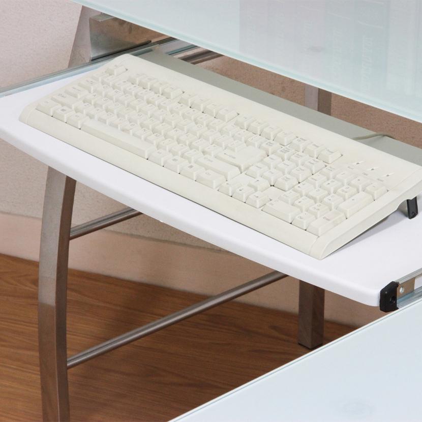 L型 ワークデスク 在宅勤務 キーボードトレイ コードホルダー付属 強化ガラス スチール脚 【アクリリック】 シンプルデザイン 幅1560×奥行1560×高さ760mm