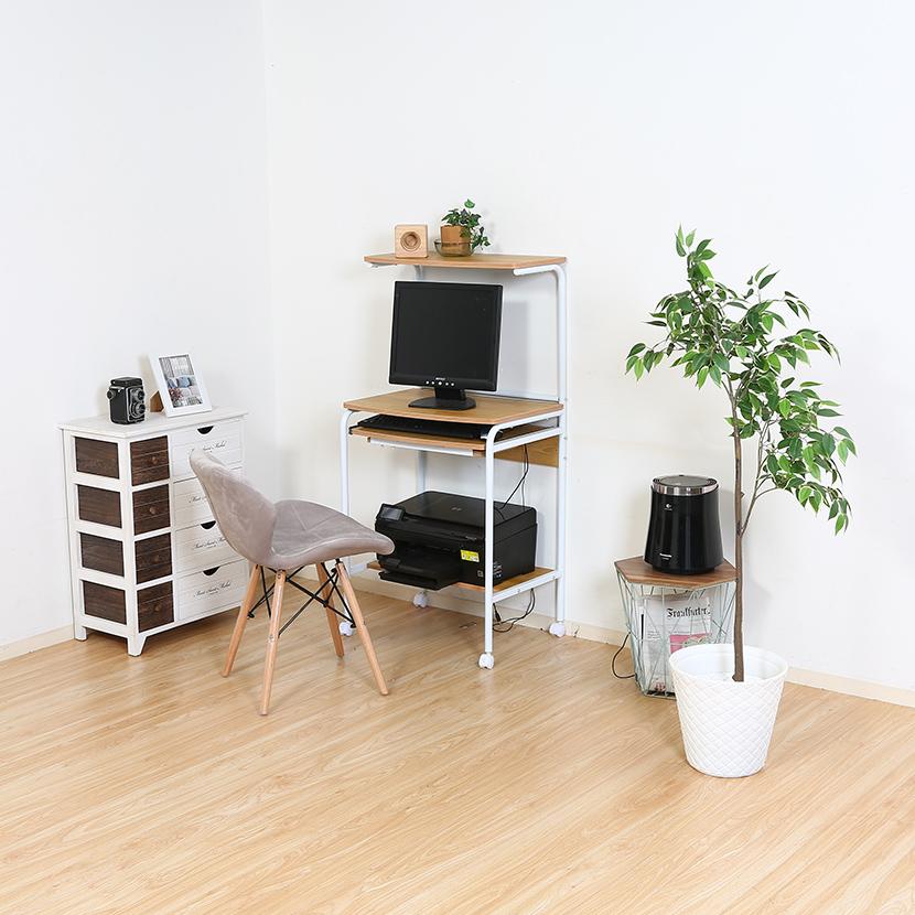 パソコンデスク オフィスデスク 机 上棚付き キーボードスライダー付き マウストレー付き コンパクトデスク スリムデスク 幅600×奥行480×高さ1220mm | 不二貿易 | 02