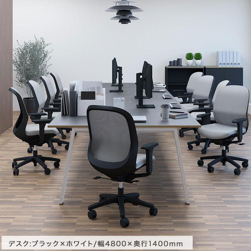 Garage(ガラージ) MR-2406SLHS MRフリースタイルデスク 片面タイプ オフィスデスク 平机 会議テーブル 木目指紋レス スラント脚 幅2400×奥行600×高さ722mmの画像