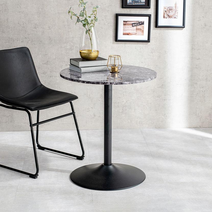 大川家具 カフェテーブル 円形 大理石風 グレー 直径90 ラウンドテーブル 円形テーブル（マーブルグレー