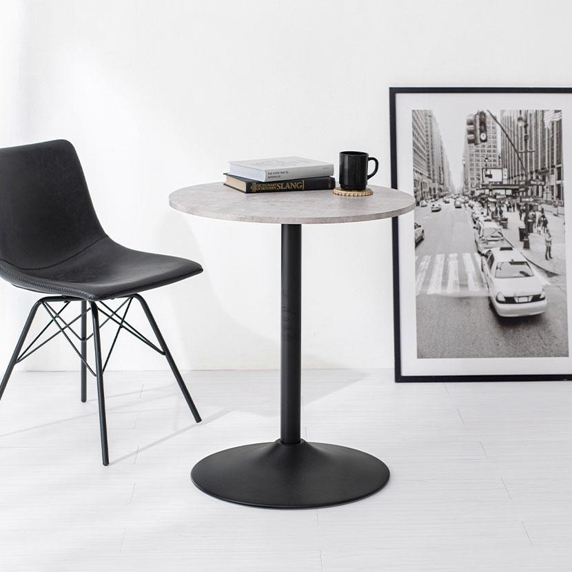 大川家具 カフェテーブル 円形 大理石風 グレー 直径90 ラウンドテーブル 円形テーブル（マーブルグレー