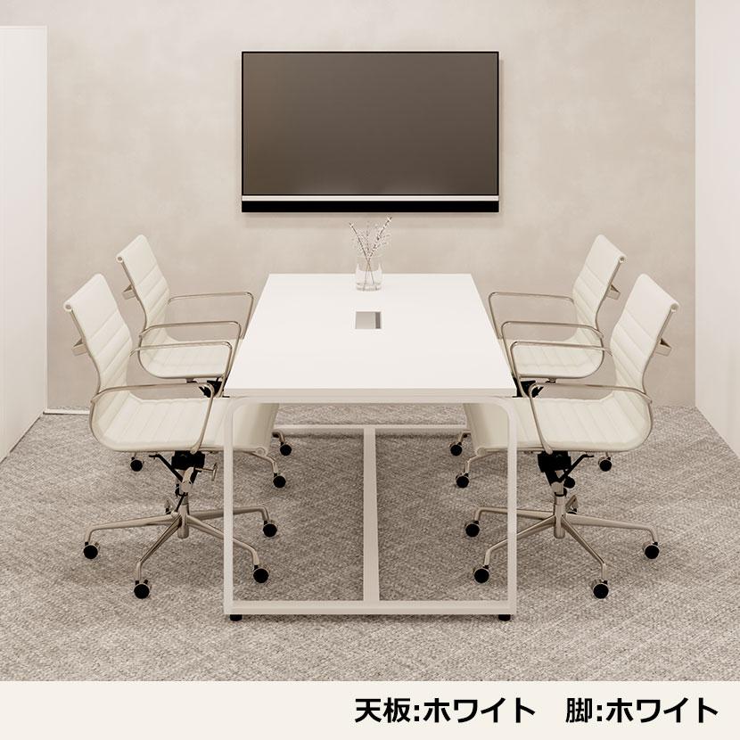法人様限定 会議テーブル おしゃれ メティオ ミーティングテーブル 配線ボックス付き ブルックリン 幅1800×奥行900×高さ720mm ホワイト:販売終了の画像