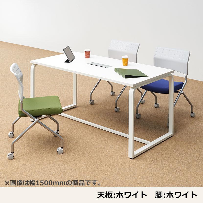 法人様限定 会議テーブル おしゃれ メティオ ミーティングテーブル 配線ボックス付き ブルックリン 幅1800×奥行900×高さ720mm ホワイト:販売終了の画像