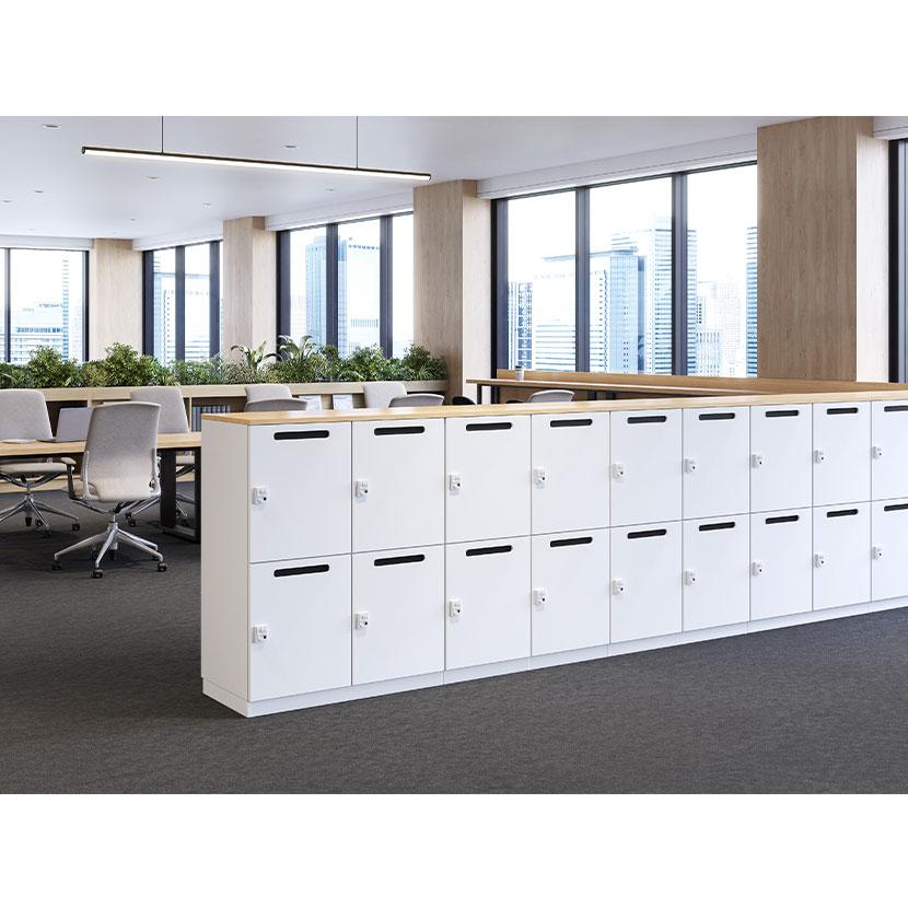 パーソナルロッカー 4人用 2列2段 H1050 下置き IC錠 開口付き 棚板