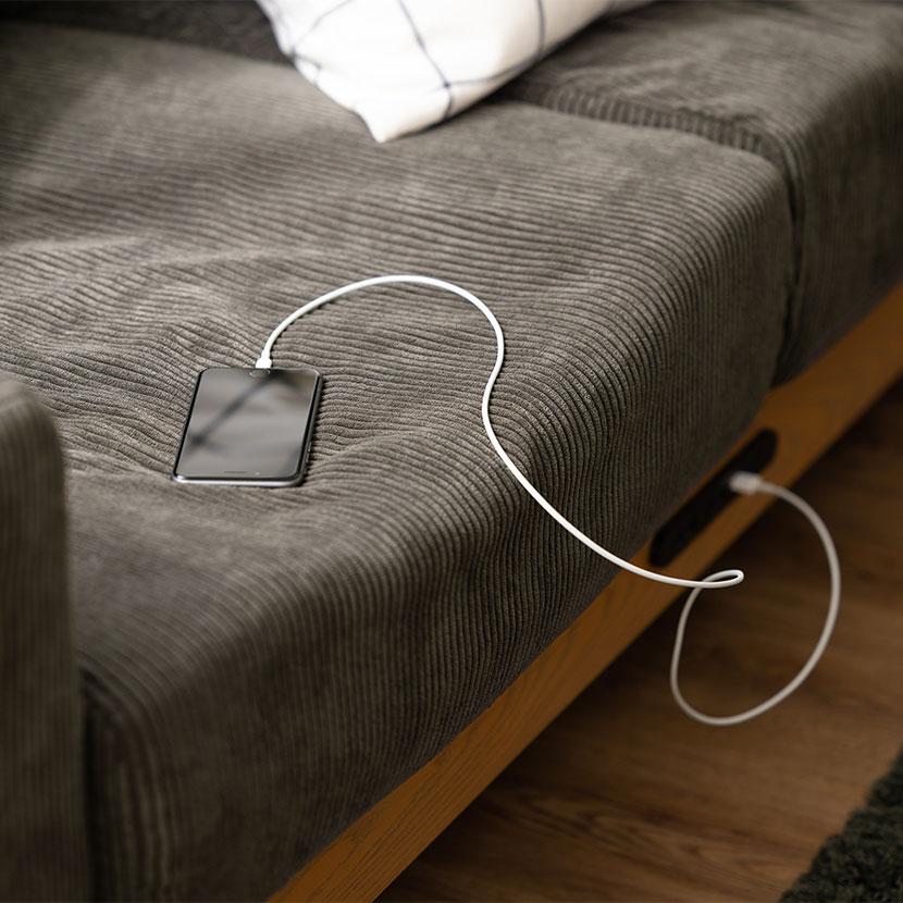 2.5人掛け コーデュロイ ソファ 充電ポート(コンセント×2・USB×1) ファブリック 木製 天然木 2口コンセント付き ラスティック 幅1700×奥行820×高さ800mm_7