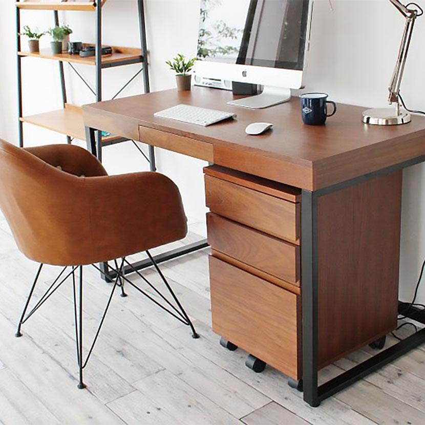 ICHIBA ワークデスク 引き出し付き ロの字脚 木製 デスク