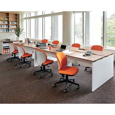 プラス b-Foret ビーフォレット フリーアドレスデスク 両面タイプ 幅2400×奥行1200×高さ720mmホワイト ミディアムウッド BF-2412-J_3