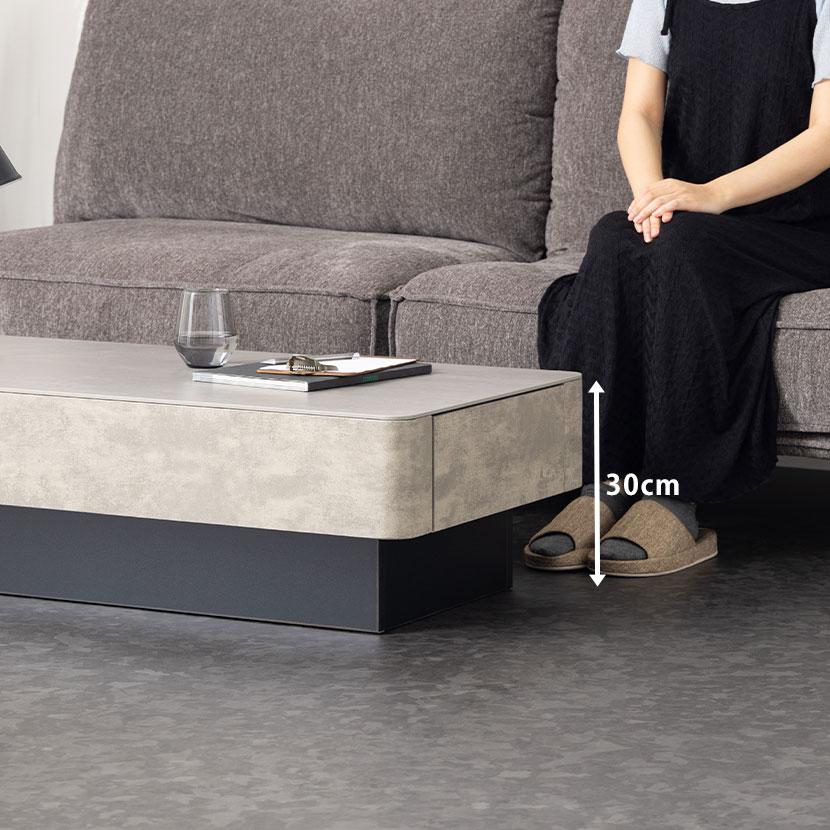 【美品／オーダー家具】大理石調 ローテーブル 引き出し・凹オプション付き 美品／オーダー家具】大理石調 ローテーブル 引き出し・凹オプション