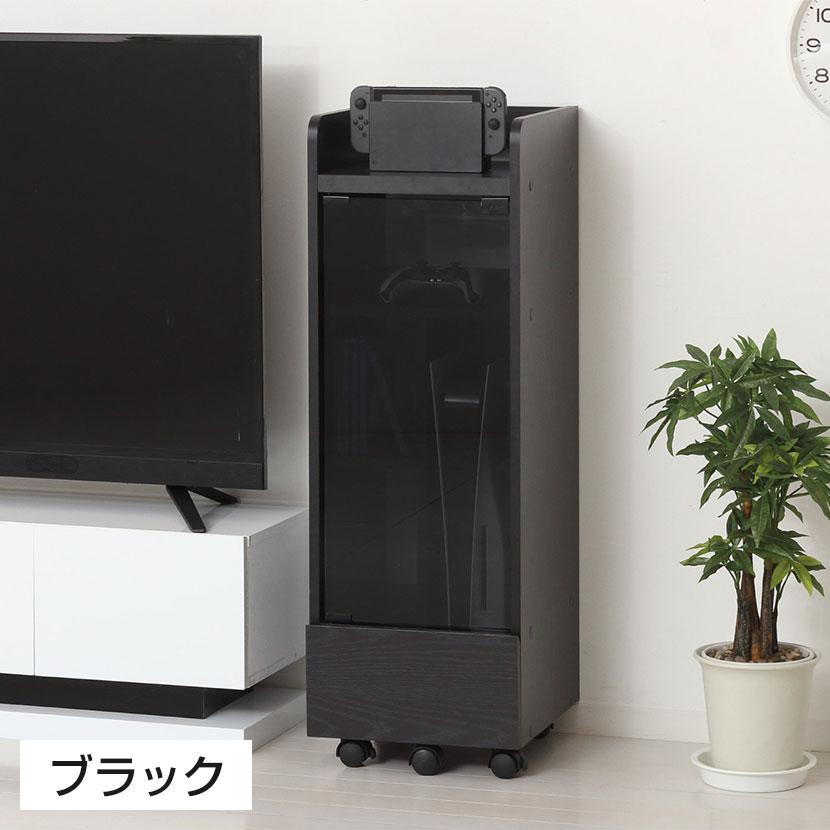 機器ラック キャスター付き 機器収納ボックス 強化ガラス扉 引き出し付き 電話台 ネットワーク OA機器 幅320×奥行335×高さ965mm | クロシオ | 04