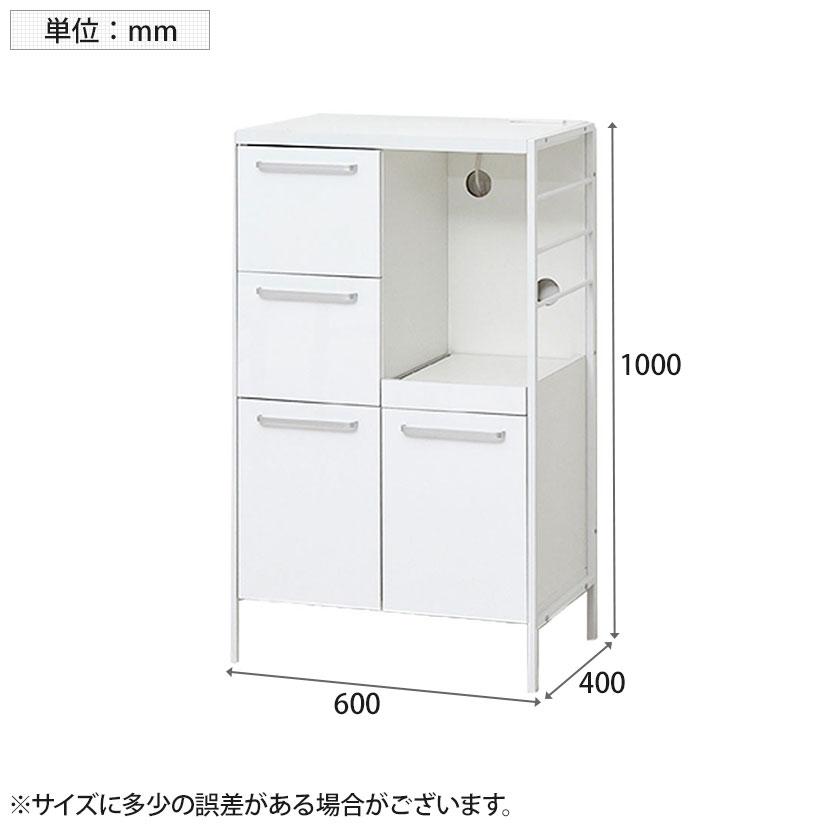 NEWアート食器棚 キッチン収納 可動棚 ホワイト ソフトクローズヒンジ アジャスター付き 引き出し 幅600×奥行400×高さ1000mmの画像