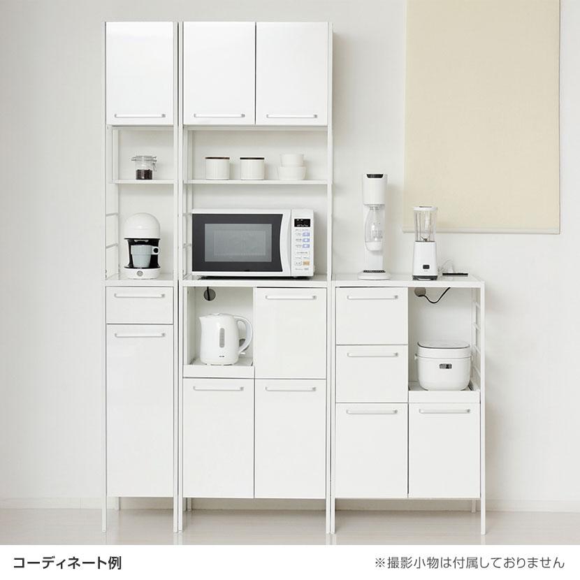 NEWアート食器棚 キッチン収納 可動棚 ホワイト ソフトクローズヒンジ アジャスター付き 引き出し 幅600×奥行400×高さ1000mmの画像