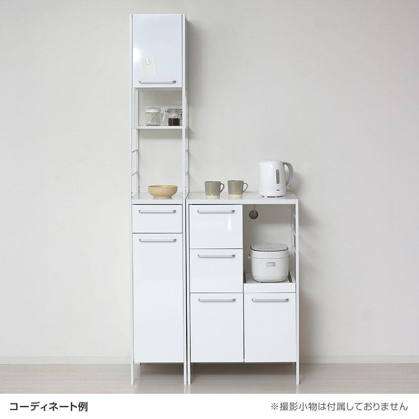 NEWアート食器棚 キッチン収納 可動棚 ホワイト ソフトクローズヒンジ アジャスター付き 引き出し 幅600×奥行400×高さ1000mmの画像