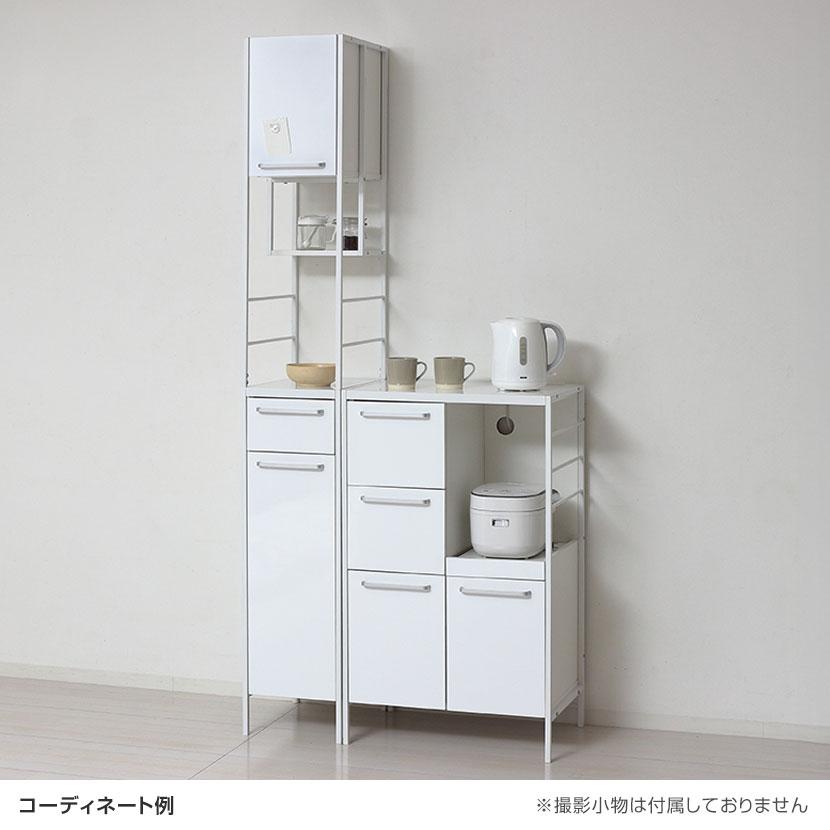NEWアート食器棚 キッチン収納 可動棚 ホワイト ソフトクローズヒンジ アジャスター付き 引き出し 幅600×奥行400×高さ1000mmの画像