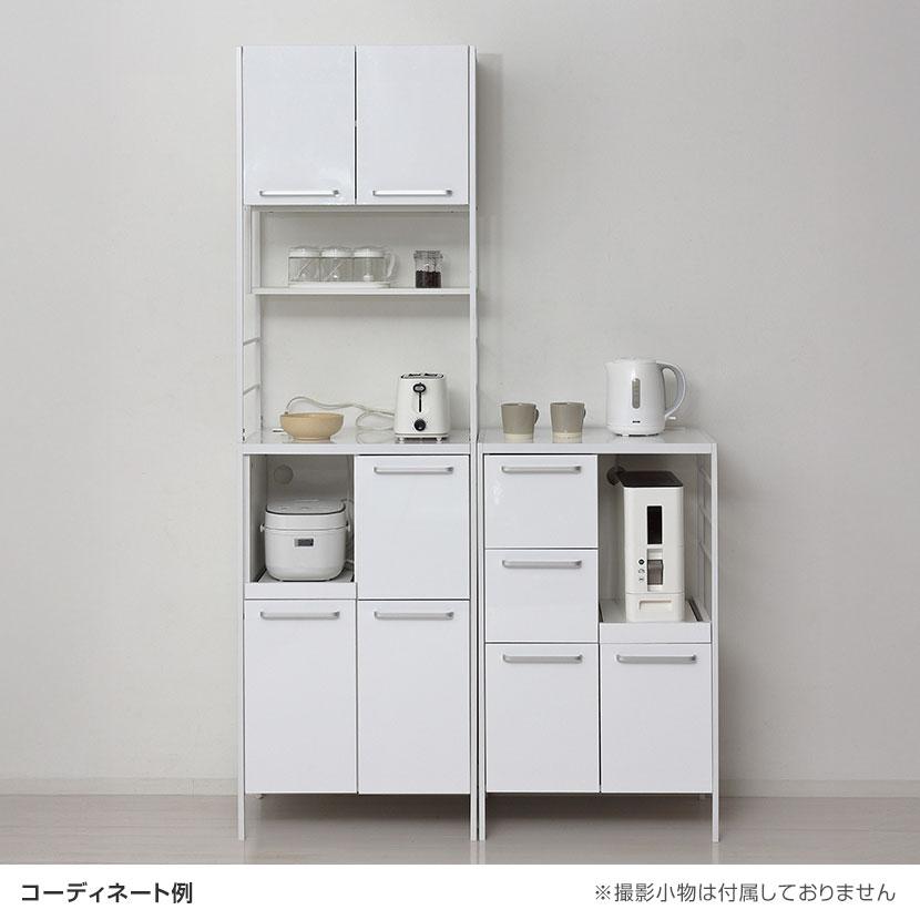 NEWアート食器棚 キッチン収納 可動棚 ホワイト ソフトクローズヒンジ アジャスター付き 引き出し 幅600×奥行400×高さ1000mmの画像