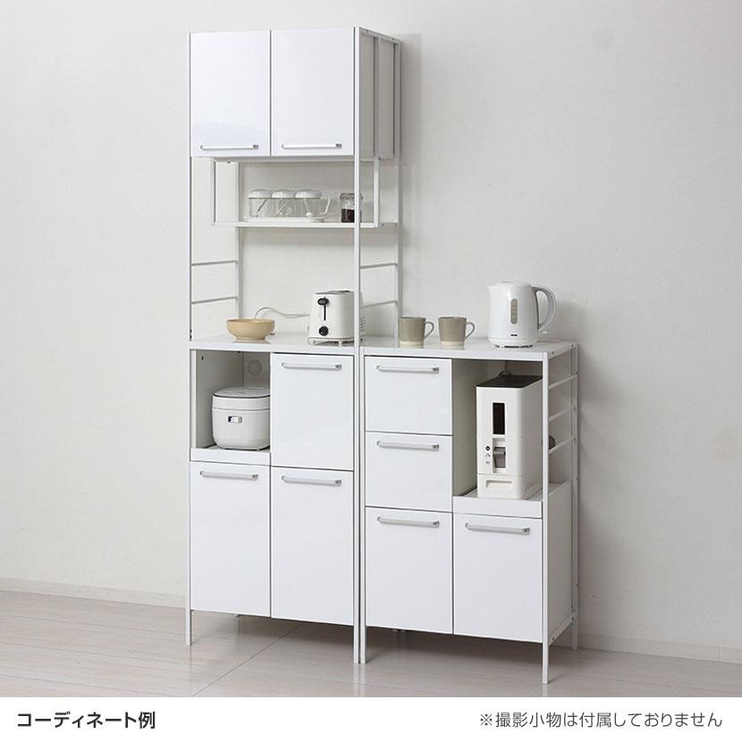 NEWアート食器棚 キッチン収納 可動棚 ホワイト ソフトクローズヒンジ アジャスター付き 引き出し 幅600×奥行400×高さ1000mmの画像