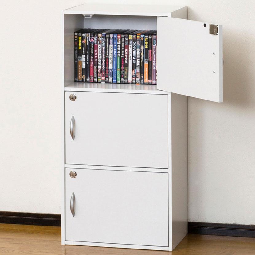 扉付き収納ボックス 3段 カラーボックス 背面化粧仕上げ 鍵付き 取っ手付き 幅420×奥行290×高さ875mm | クロシオ | 02