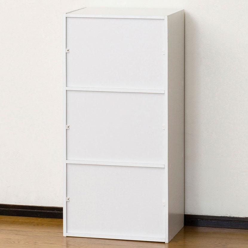 ホワイト扉付き収納 3引き出し付き クロシオ 扉付き収納ボックス 3段 カラーボックス 背面化粧
