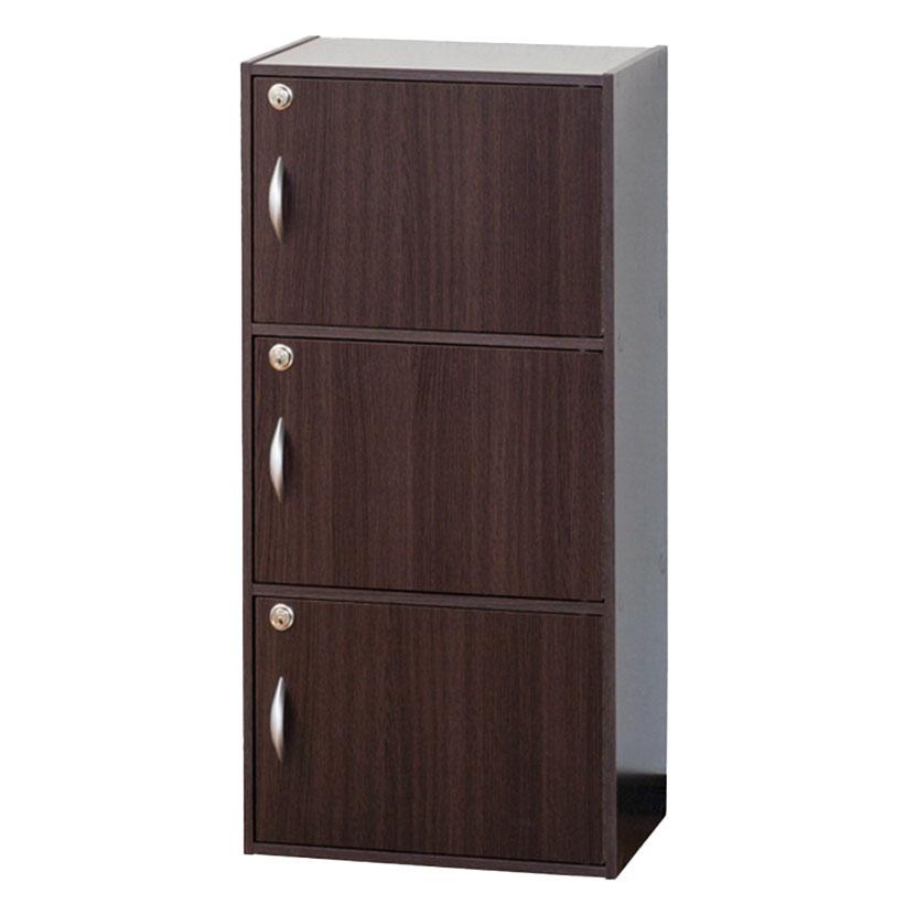 扉付き収納ボックス 3段 カラーボックス 背面化粧仕上げ 鍵付き 取っ手付き 幅420×奥行290×高さ875mm | クロシオ | 07