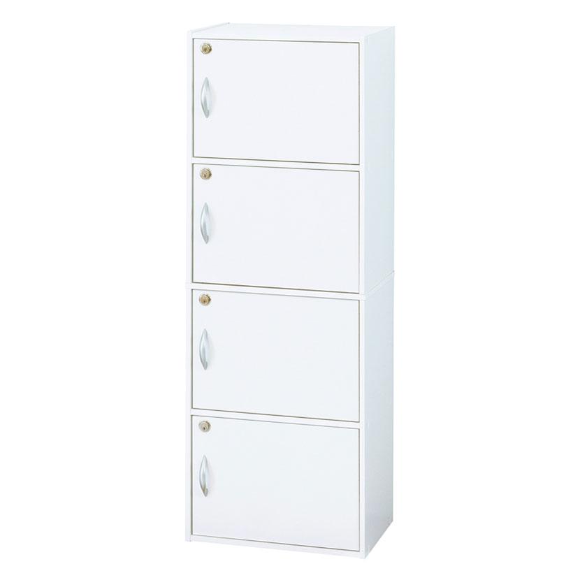 扉付き収納ボックス 4段 カラーボックス 背面化粧仕上げ 鍵付き 取っ手付き インテリア 木製 キャビネット 幅420×奥行290×高さ1160mm | クロシオ | 03