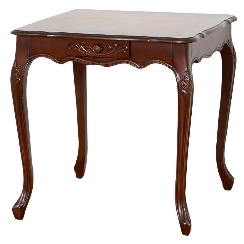 ダイニングテーブル 2人用 猫脚 手彫り 引出収納 マホガニー 幅750×奥行750×高さ730mm | クロシオ | 14