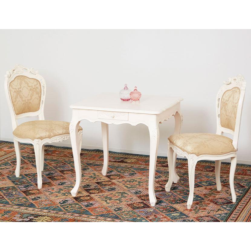 ダイニングテーブル 2人用 猫脚 手彫り 引出収納 マホガニー 幅750×奥行750×高さ730mm | クロシオ | 03