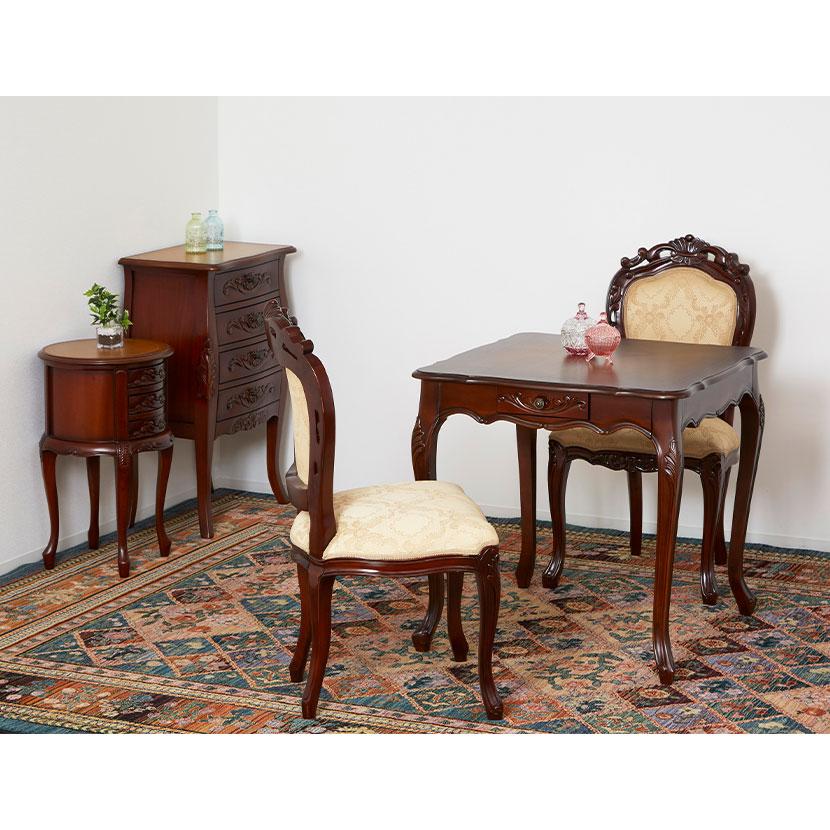 ダイニングテーブル 2人用 猫脚 手彫り 引出収納 マホガニー 幅750×奥行750×高さ730mm | クロシオ | 04