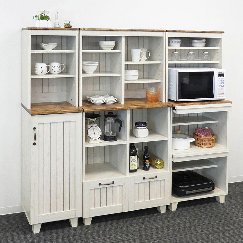 クロシオ カントリー ハイキャビネット 食器棚 隙間収納 幅400×奥行400