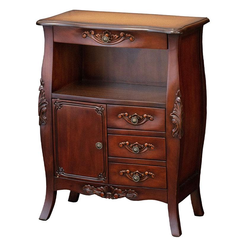 コモ ファックス台 高級木材 マホガニー 収納棚 チェスト 電話台 職人手彫り 幅600×奥行350×高さ790mm | クロシオ | 10