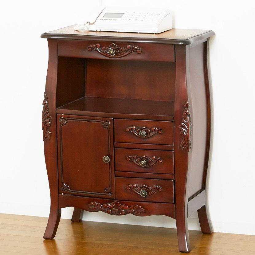 コモ ファックス台 高級木材 マホガニー 収納棚 チェスト 電話台 職人手彫り 幅600×奥行350×高さ790mm | クロシオ | 04