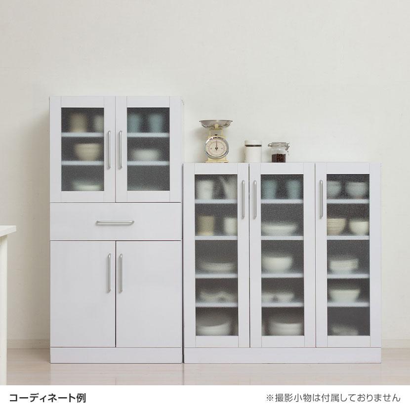 （ソフトクローズ）ナフコ　2面食器棚（白）　高く買取るゾウ中間店 クロシオ ヌーヴォー 食器棚 キッチン収納 キャビネット すりガラス扉