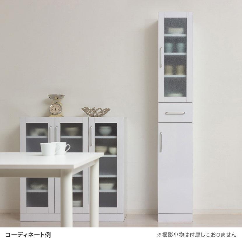 ヌーヴォー　食器棚　サイズ90-90　収納棚　鏡面メラミン仕様　背面化粧仕上げ クロシオ ヌーヴォー 食器棚 キッチン収納 キャビネット すりガラス扉