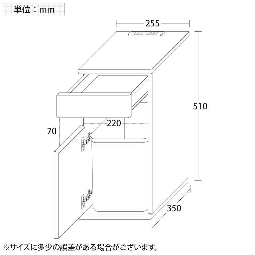 コンセント付きダストボックス ペール ゴミ箱付き 引き出し付き 小物収納 ソフトクローズ機構 スタイリッシュ 幅255×奥行350×高さ510mmの画像