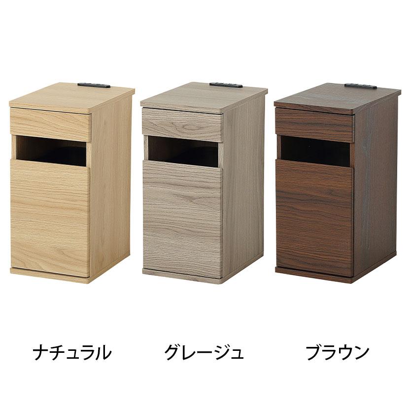 コンセント付きダストボックス ペール ゴミ箱付き 引き出し付き 小物収納 ソフトクローズ機構 スタイリッシュ 幅255×奥行350×高さ510mmの画像