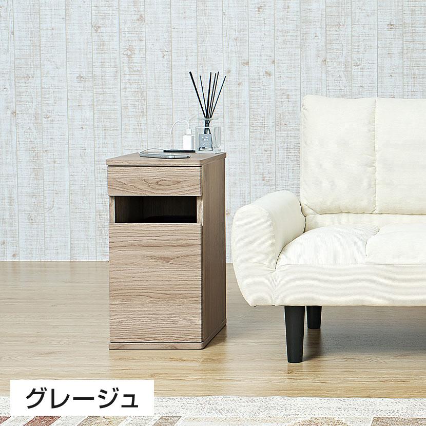 コンセント付きダストボックス ペール ゴミ箱付き 引き出し付き 小物収納 ソフトクローズ機構 スタイリッシュ 幅255×奥行350×高さ510mmの画像