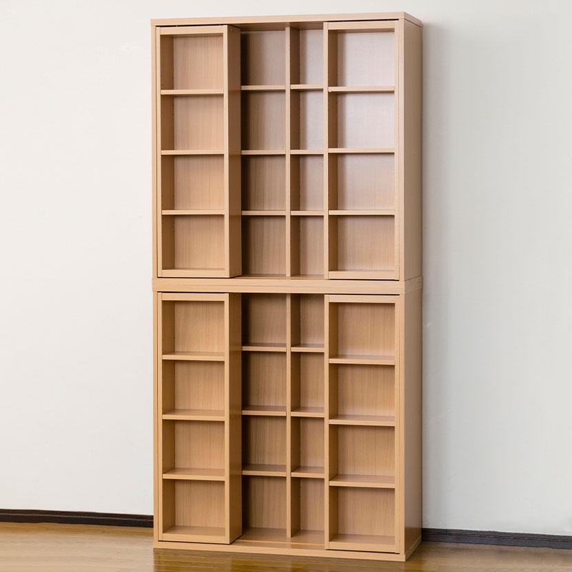 深型スライドシェルフ 本棚 書棚 スライド式 4段 可動棚 木製 コミック収納 大容量 壁面収納 ラック 漫画 オープンラック 幅900×奥行340×高さ930mm | クロシオ | 04