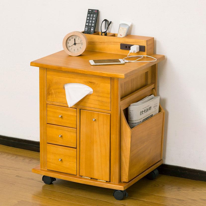 クロシオ サイドテーブル ソファーサイドすっ桐ワゴン キャスター付き