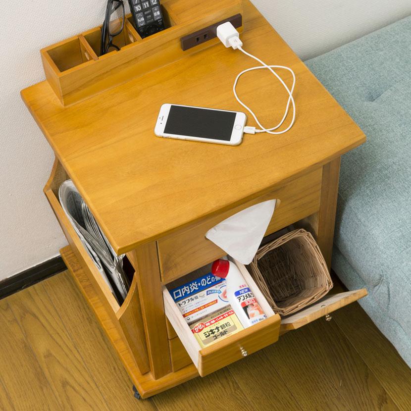 クロシオ サイドテーブル ソファーサイドすっ桐ワゴン キャスター付き