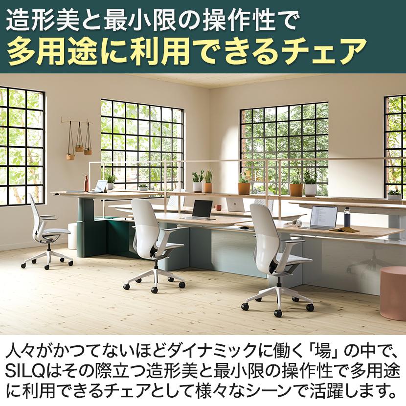 スチールケース シルク Steelcase SILQ オフィスチェア プラチナムソリッド/マール ニューブラックハーレー 418A000PM-F2 固定アーム オフィス 椅子の画像
