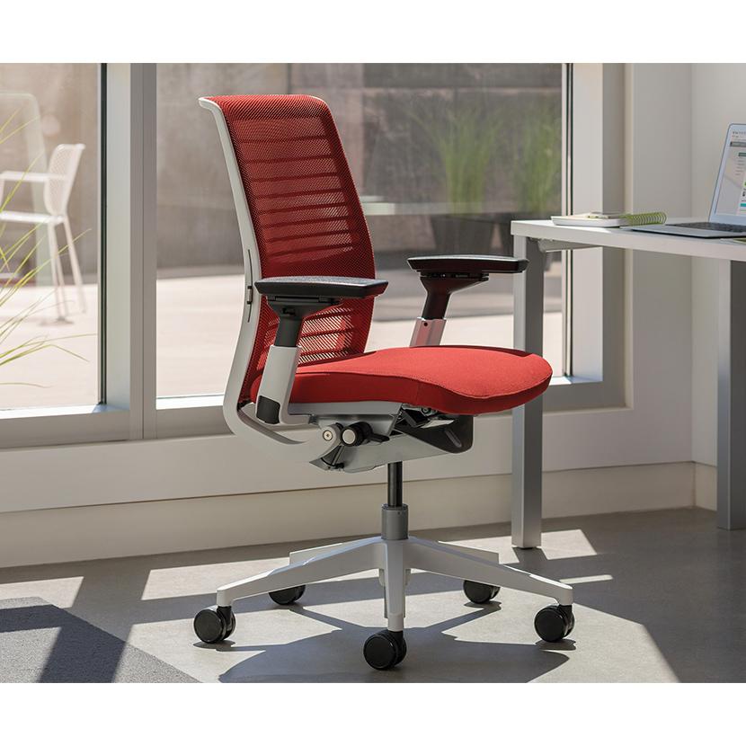 スチールケース シンク Steelcase Think オフィスチェア 座クロス張り ブラックフレーム 465A300BAM J501 5064 アジャスタブルアーム 可動ランバーサポートの画像