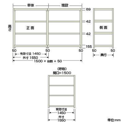 正規品ンストア 本体 スチールラック 収納 業務用 中量 500kg-単体 4段 幅1500×奥行900×高さ1800mm KT-KRL-159018-S4