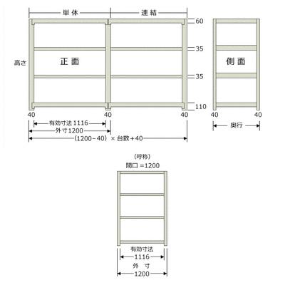追加 増設用 スチールラック 収納 業務用 KT-R-123018-C 軽中量-150kg-増設 幅1200×奥行300×高さ1800mm-4段の画像