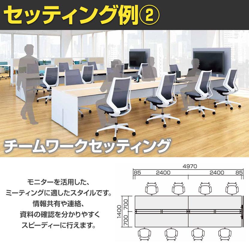 コクヨ ワークヴィスタ＋ フリーアドレスデスク 片面タイプ 配線カバー開閉式 幅3600×奥行625×高さ720mm 脚ホワイトの画像