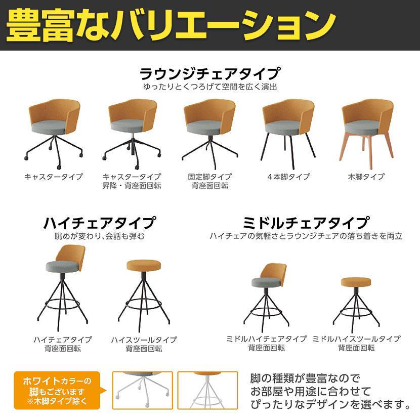 コクヨ コーデ COODE ラウンジチェア 固定脚 ハイタイプ 背座回転 肘なし ホワイト塗装脚 背座クッション 背座別色 K04-W720CCの画像