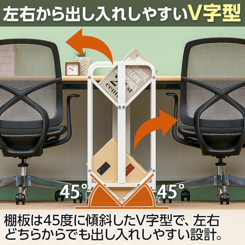 法人様限定 高耐荷重ブックラックワゴン 2段 ファイルワゴン ホワイト キャスター付き 幅590×奥行350×高さ760mm｜officecom｜05