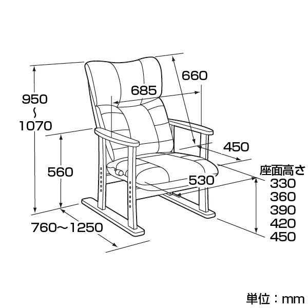 スーパーソフトレザー高座椅子-大河- 幅685×奥行760〜1250×高さ950〜1070mm (座面高：330・360・390・420・450mm) 日本製_2