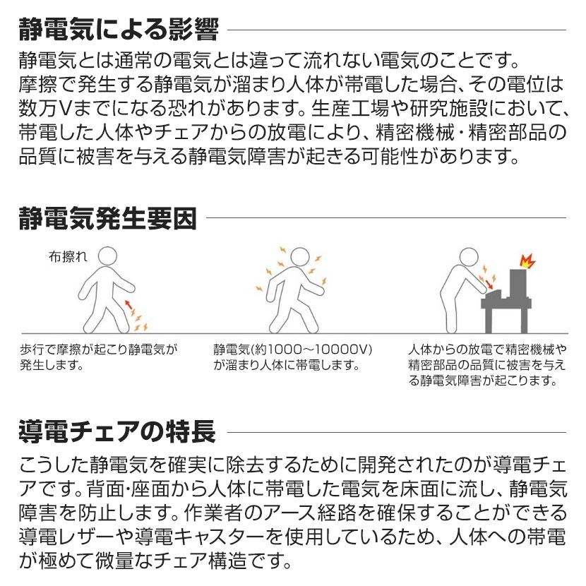 DC導電チェア 塗装脚 導電ウレタン巻双輪キャスター 静電気防止 導電ビニールレザー 工場 研究施設 日本製 国産 DC-EH12B_3