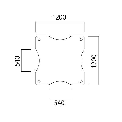 ダイニングテーブル 4本脚タイプ 波型 幅1200×奥行1200×高さ700mm FED-1212Q ※下穴付き 国産_3