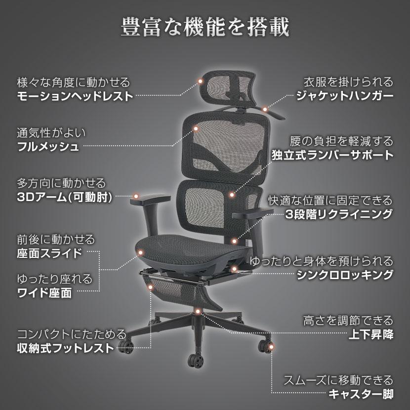 レビュー特典あり オフィスチェア RESTIVA-01 シンクロロッキング ランバーサポート ヘッドレスト フットレスト 3段階リクライニング レスティヴァ | オフィスコム | 09