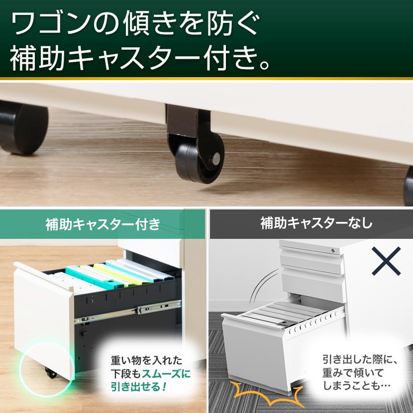 オフィスコム オフィスワゴン デスクワゴン ダイヤル錠 3段 サイド