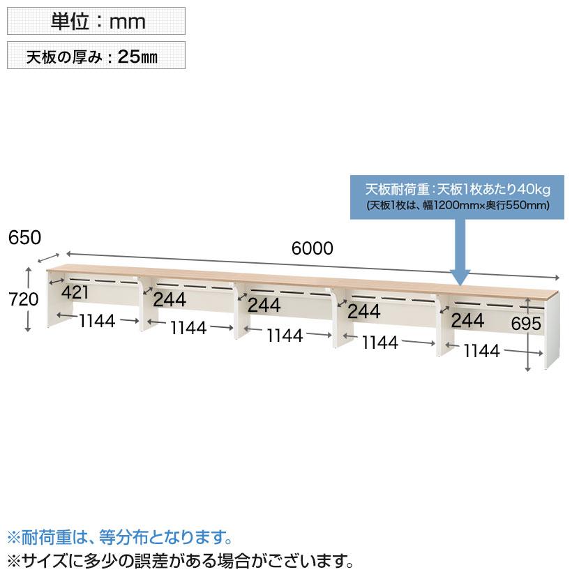 法人様限定 NFシリーズ フリーアドレスデスク 片面タイプ 5人用 幅6000×奥行650×高さ720mm 配線ボックス付き オフィスデスク 会議用テーブルの画像